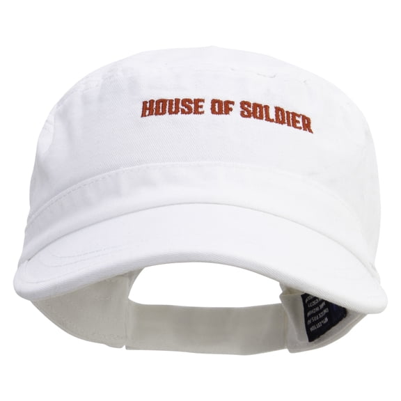 House of Soldier Embroidered Garment Washed Adjustable Army Cap - White OSFM