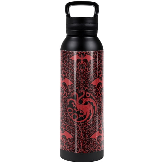 House of The Dragon Official Pattern Black 24 oz Insulated Canteen Water Bottle, Leak Resistant, Vacuum Insulated Stainless Steel with Loop Cap
