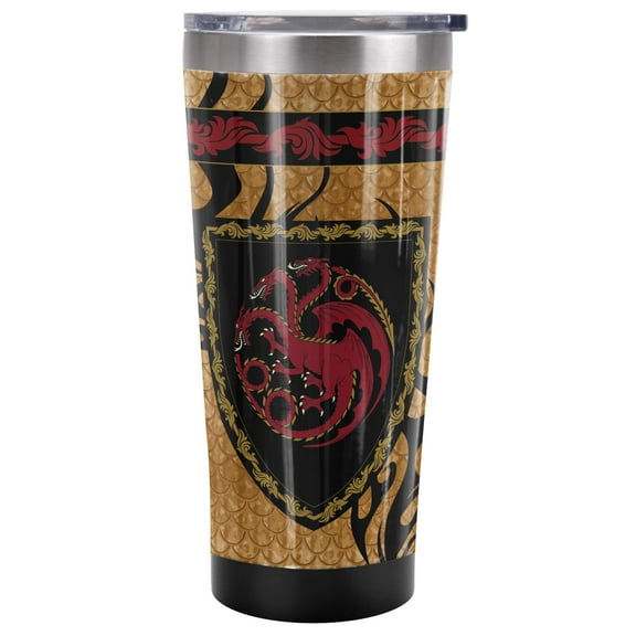 House of The Dragon Official Scale Emblem 20 oz Travel Tumbler, Stainless Steel, Vacuum Insulated with Leak Resistant Slide-Lock Lid