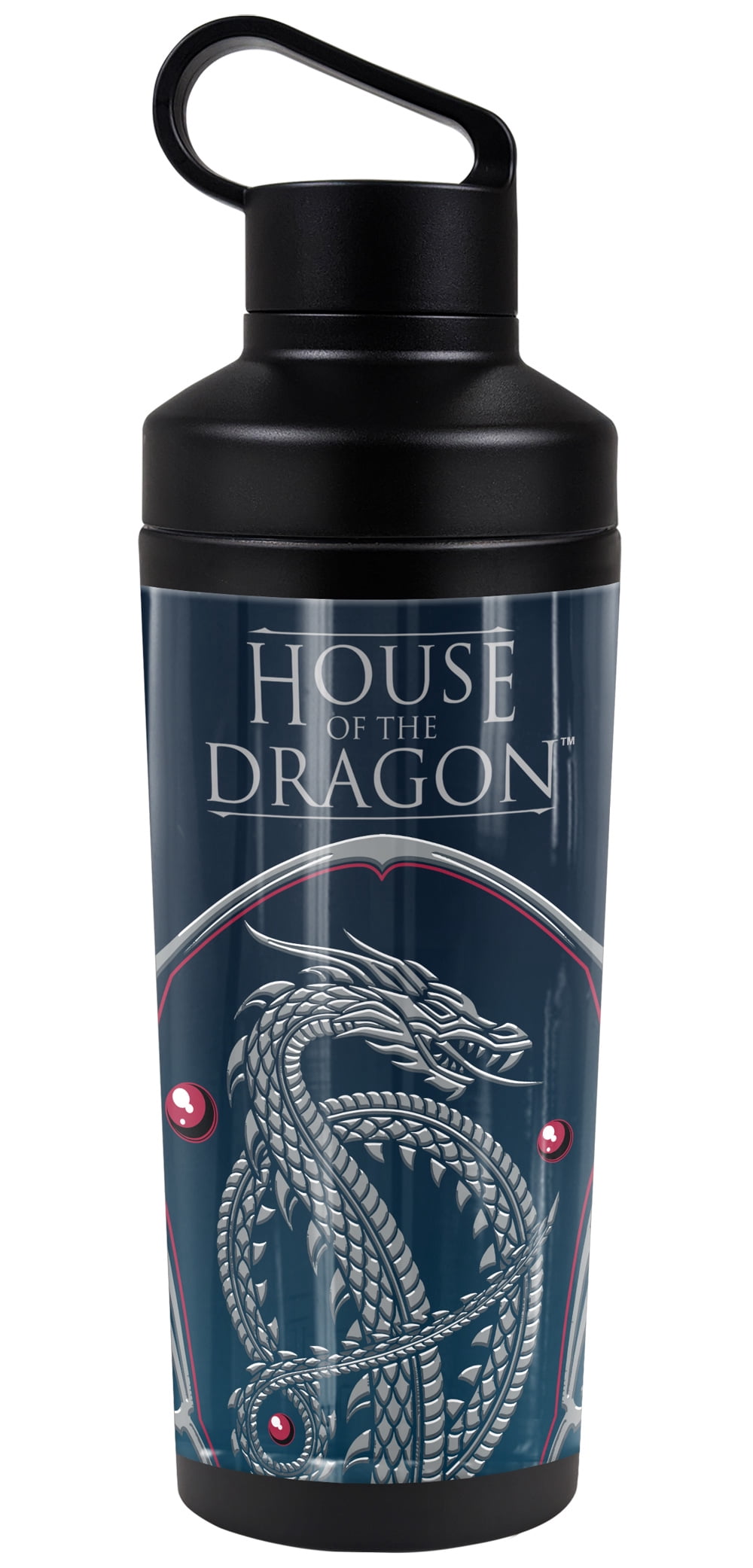 House of The Dragon Official Silver Dragon 18 oz Insulated Water Bottle, Leak Resistant, Vacuum Insulated Stainless Steel with 2-in-1 Loop Cap