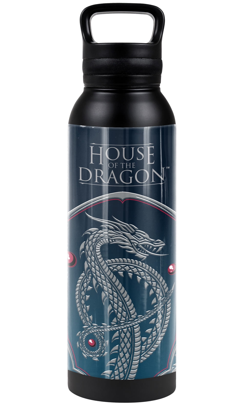 House of The Dragon Official Silver Dragon Black 24 oz Insulated Canteen Water Bottle, Leak Resistant, Vacuum Insulated Stainless Steel with Loop Cap