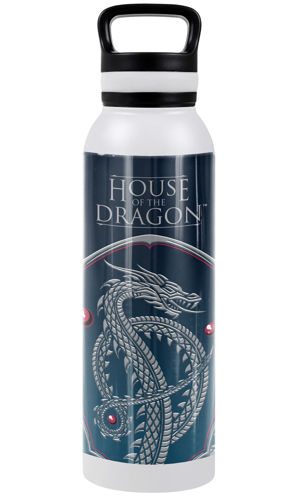 House of The Dragon Official Silver Dragon White 24 oz Insulated Canteen Water Bottle, Leak Resistant, Vacuum Insulated Stainless Steel with Loop Cap