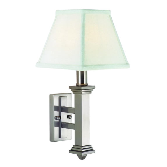 House Of Troy WL609-SN 13-3/4-Inch Glass Wall Sconce, Satin Nickel with Off-White Softback Shade