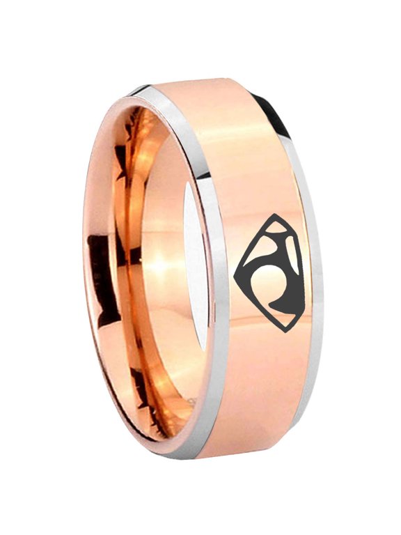 House of Van Beveled Edge Rose Gold Tungsten Engraved Ring 10MM