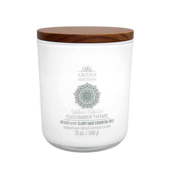 House of Velas, Aroma From Nature Wellness Collection, Cucumber Thyme Scented Candle, 12oz, 2 Wick Candle