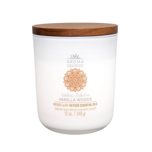 House of Velas, Aroma From Nature Wellness Collection, Vanilla Woods Scented Candle, 12oz, 2 Wick Candle