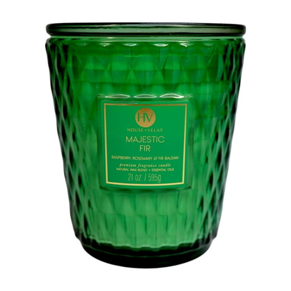 House of Velas Diamante Candle Collection, 21 oz, 3 Cotton Wicks, Majestic Fir, Large Glass Jar