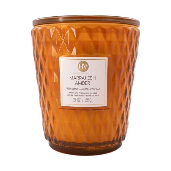 House of Velas Diamante Candle Collection, 21 oz, 3 Cotton Wicks, Marrakesh Amber, Large Glass Jar