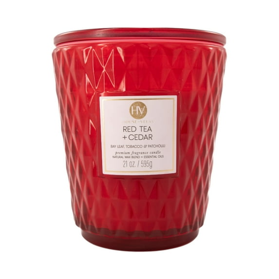 House of Velas Diamante Candle Collection, 21 oz, 3 Cotton Wicks, Red Tea & Cedar, Large Glass Jar
