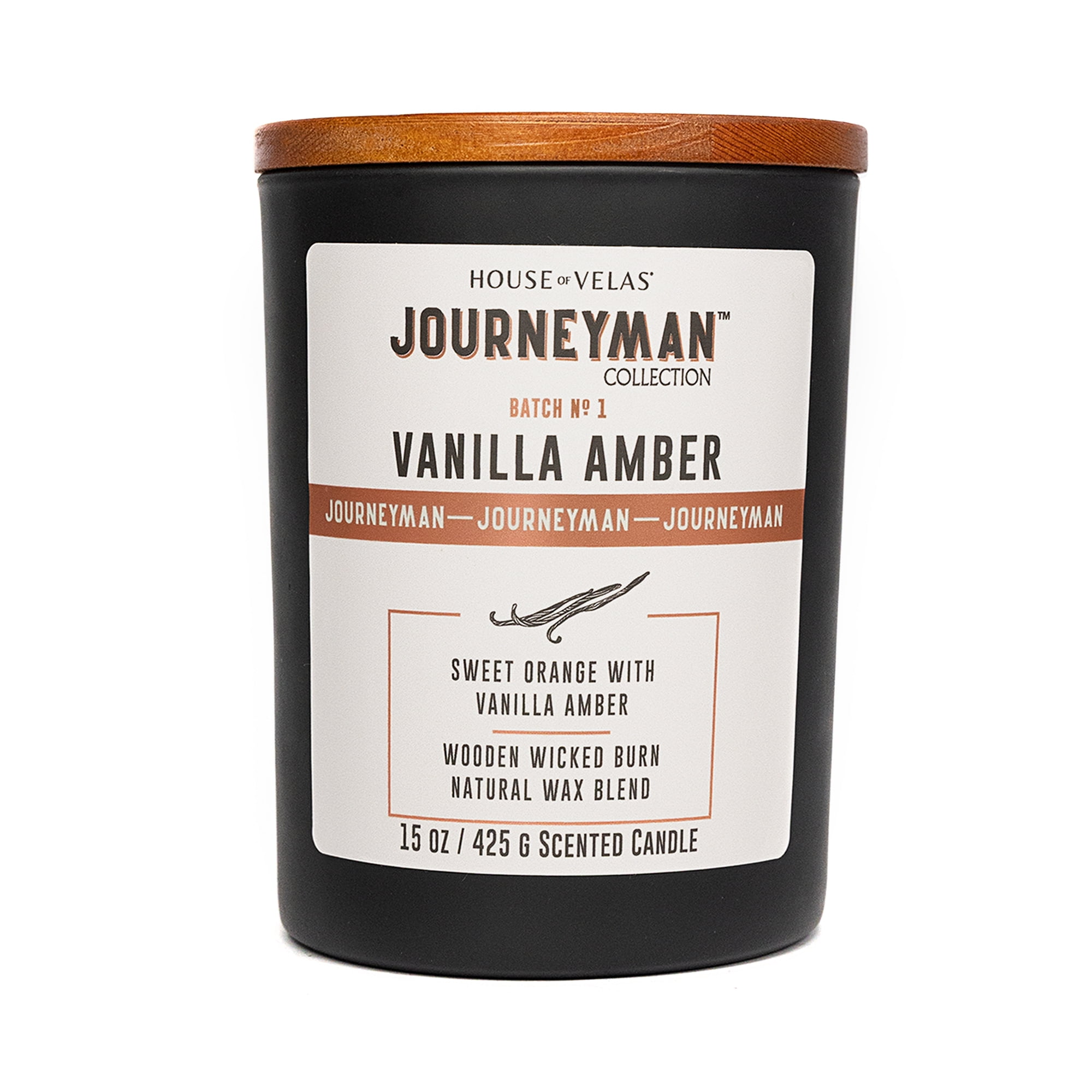 House of Velas, Journeyman Collection, Vanilla Amber Scented Candle, 15oz, Wooden Wick