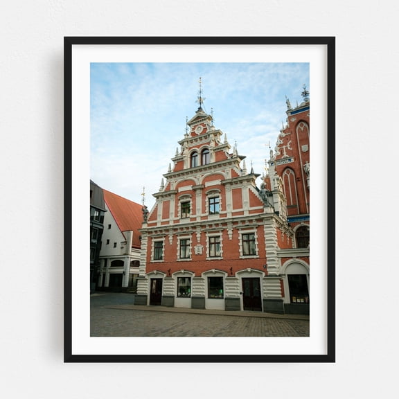 House of the Black Heads, Riga - Riga Latvia Photography Architecture City Travel Poster Vintage Scenic Black Framed Wall Art Print 9 x 12 inches