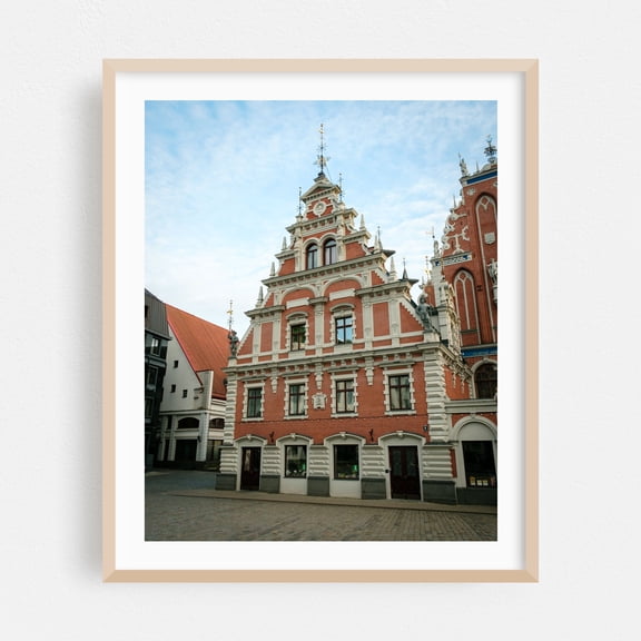 House of the Black Heads, Riga - Riga Latvia Photography Architecture City Travel Poster Vintage Scenic Oak Framed Wall Art Print 11 x 14 inches