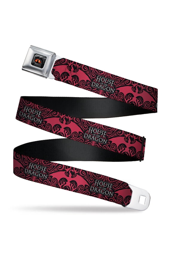 House of the Dragon Belt, Seatbelt Buckle Belt, House of the Dragon with Dragon Icon Black Red White, 32 to 52 Inches
