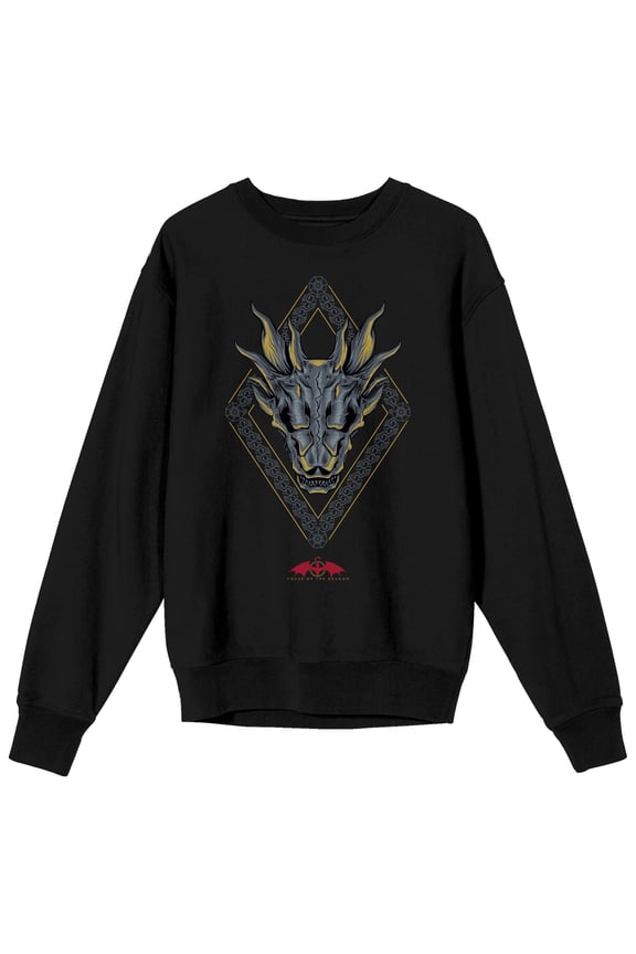 House of the Dragon Blue Dragon Head Men's Black Crewneck Sweatshirt-XXL