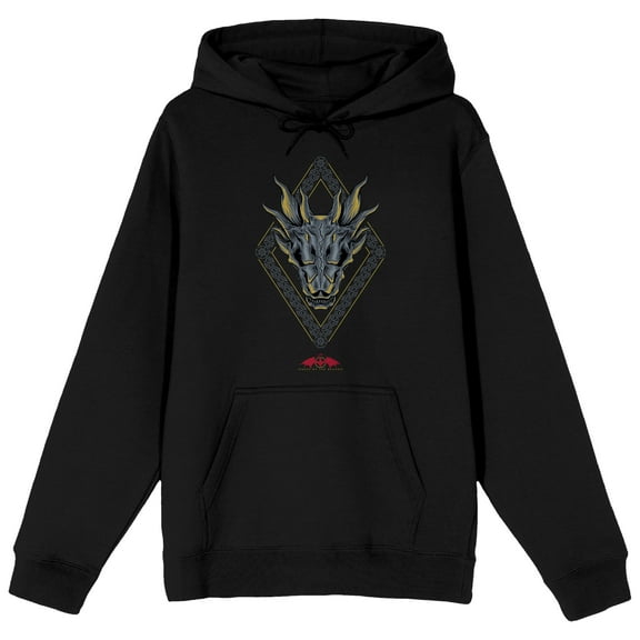 House of the Dragon Blue Dragon Head Men's Black Hoodie-Medium