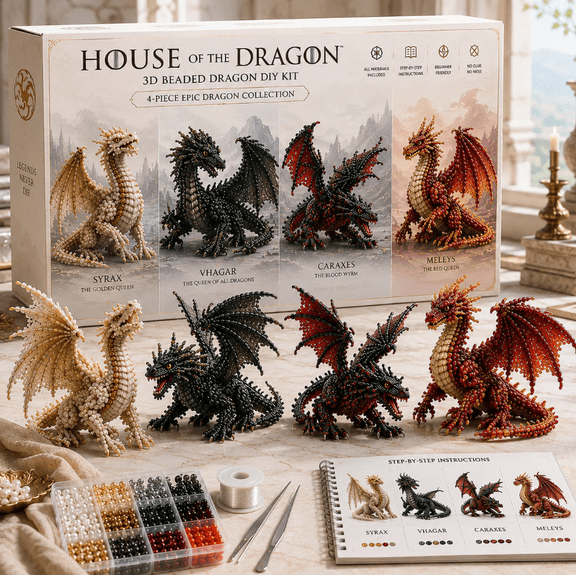 House of the Dragon DIY Beaded Art Kit, 3D Dragon Bead Craft Assembly Set, Fantasy Creature Handmade Display Decor for Adults & Teens