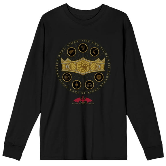 House of the Dragon Gold Crown Men's Black Long Sleeve Shirt-XXL