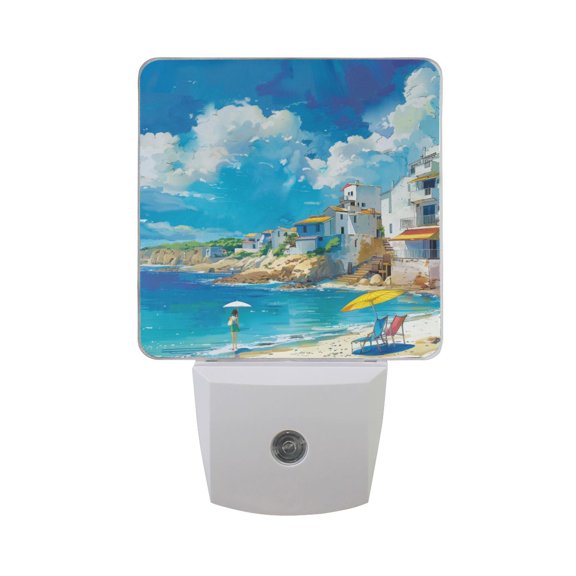 House on Beach Night Light 2 Pack LED Nightlight Plug into Wall Dusk to Dawn Sensor Soft White