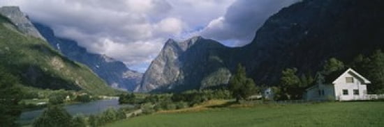 House on a mountainside Marstein Norway Canvas Art - Panoramic Images (36 x 12)