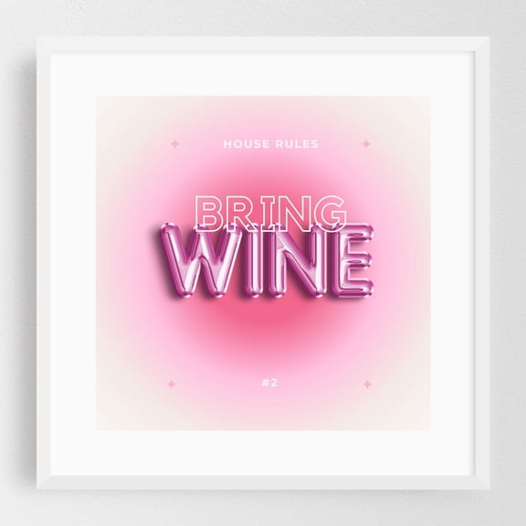 House rules #2 - Typography Quote Humor Neon Sign Pop Art Modern Art Bar White Framed Wall Art Print 10 x 10 inches