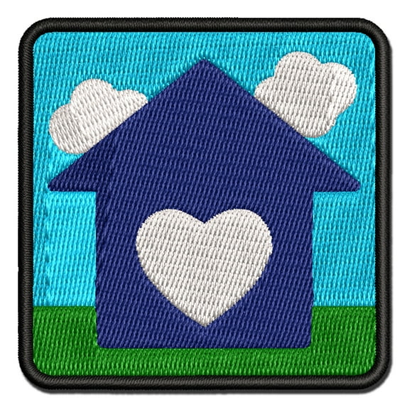 House with Heart Applique Multi-Color Embroidered Hook & Loop Patch - 2.0 Inch Mini