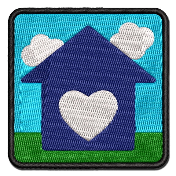House with Heart Applique Multi-Color Embroidered Iron-On Patch - 3.5 Inch Large