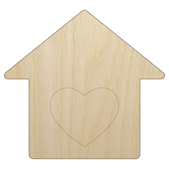 House with Heart Wood Shape Unfinished Piece Cutout Craft DIY Projects - 4.70 Inch Size - 1/8 Inch Thick