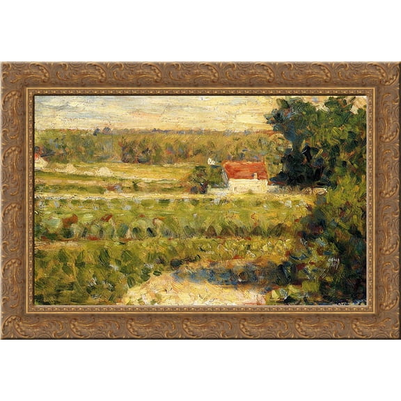 House with Red Roof 24x18 Gold Ornate Wood Framed Canvas Art by Georges Seurat