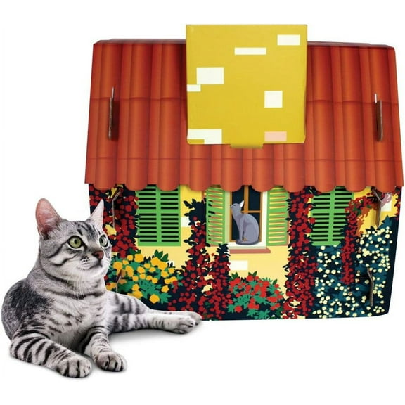 House with Scratcher & Catnip - Mediterranean Design