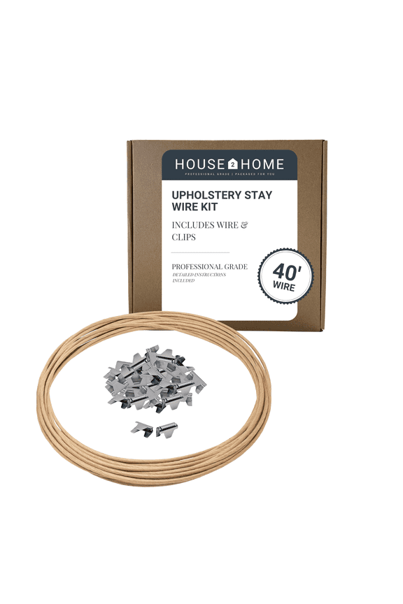 40ft Upholstery Stay Wire Kit for Sofa Spring Repair, 80 Clips
