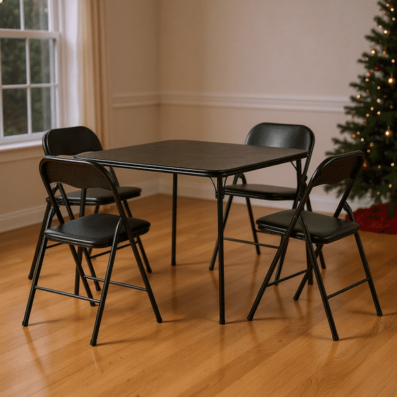 HouseInBox 5-Piece Folding Table and Chairs Set for Holiday Parties & Dining, Black
