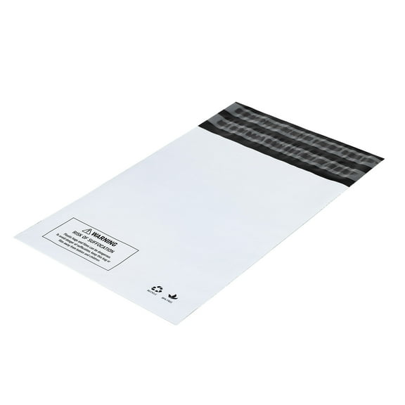 HouseLabels 7.5x10.5 Inch (Size #2) 25 Pcs Strong, Tearproof White Returnable Poly Mailers with Suffocation Warning and a Second Adhesive Strip which Creates a New Closure for Return Shipping