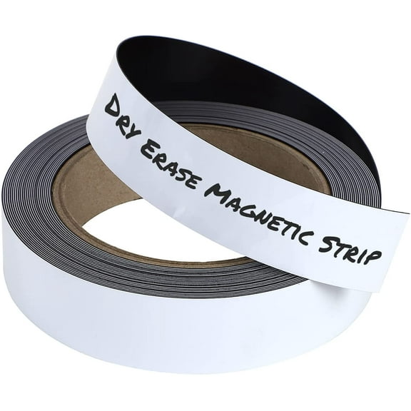 Houseables Magnetic Dry Erase Labels, Write On Magnets for Classroom, Glossy White, 1 Inch Wide x 25' Long, Roll, Writable Strips, Wipe Off Label, Magnetically Whiteboard Receptive Sheet, Craft, Tags