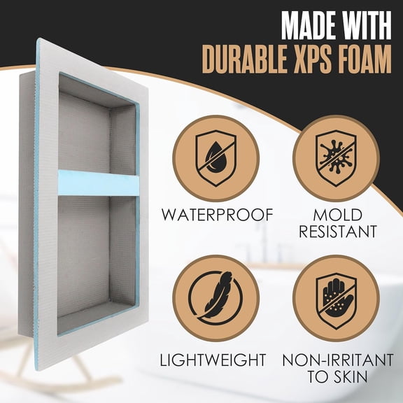 Houseables Shower Niche, Shower Niche Insert Tile Ready, Recessed Bathroom Storage, 12x20 (13x21), Shelf Insert, Built in Wall Cubby, Recessed Shampoo Caddy, Inset Shelves, Ready for Tile, Prefab Box