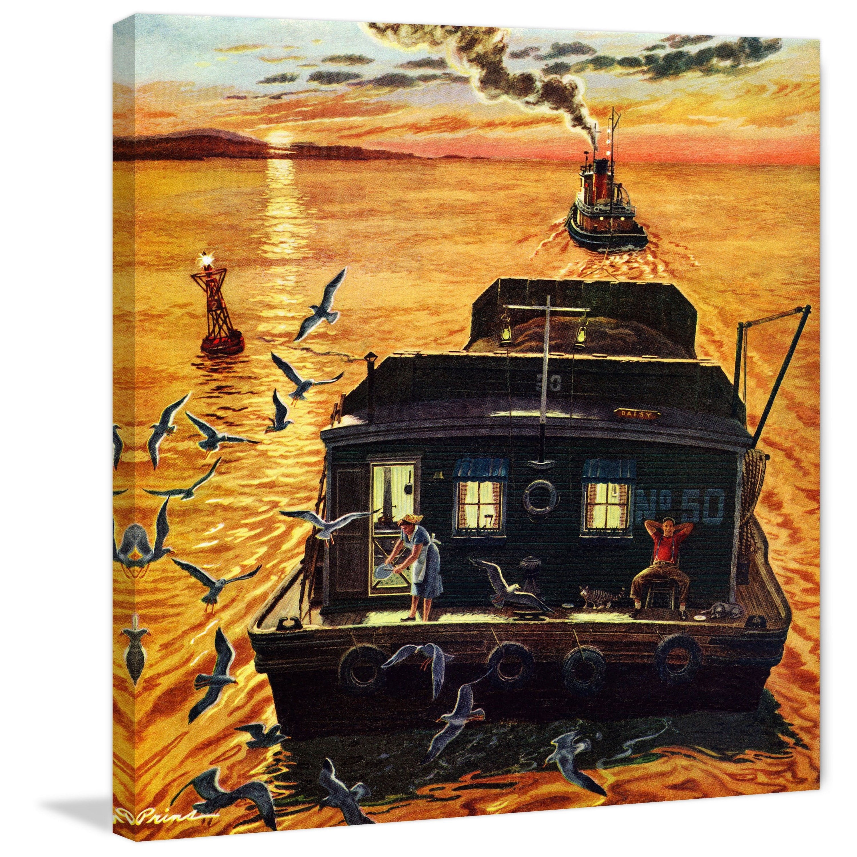 "Houseboat" Painting Print on Wrapped Canvas