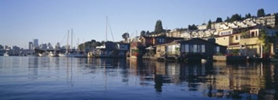 Houseboats in a lake Lake Union Seattle King County Washington State USA Canvas Art - Panoramic Images (36 x 13)