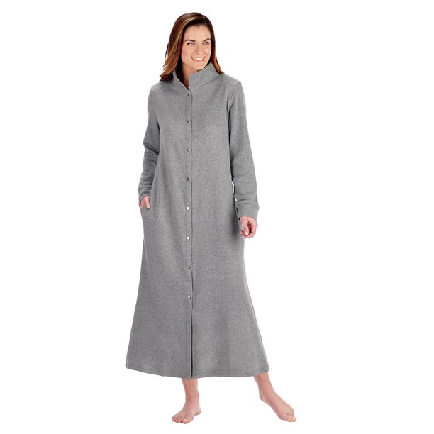 Housecoats for Women Snap Front - Fleece Long Sleeve Nightgown by ...