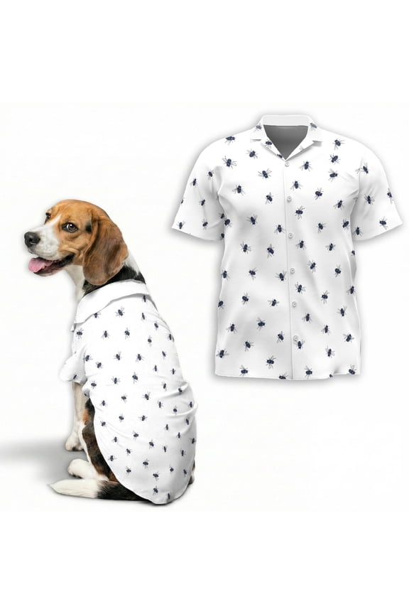Housefly Pattern Hawaiian Shirt, Funny Insect Print Aloha Shirt, Unisex Matching Pet & Owner Summer Button Down Top, Novelty Bug Theme Shirt