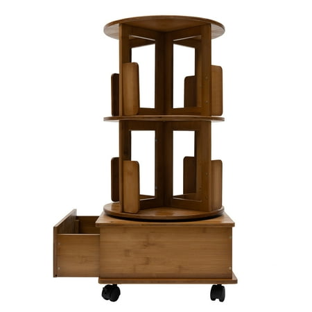 Household 2-Tier End Table for Living Room Side Table with Storage 360° Rotating Book Table 8 Compartments