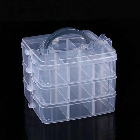Household 3-Layer Portable Transparent Storage Box, Multi-Purpose Organizer Case for Jewelry, Hardware Tools, Lego Toys