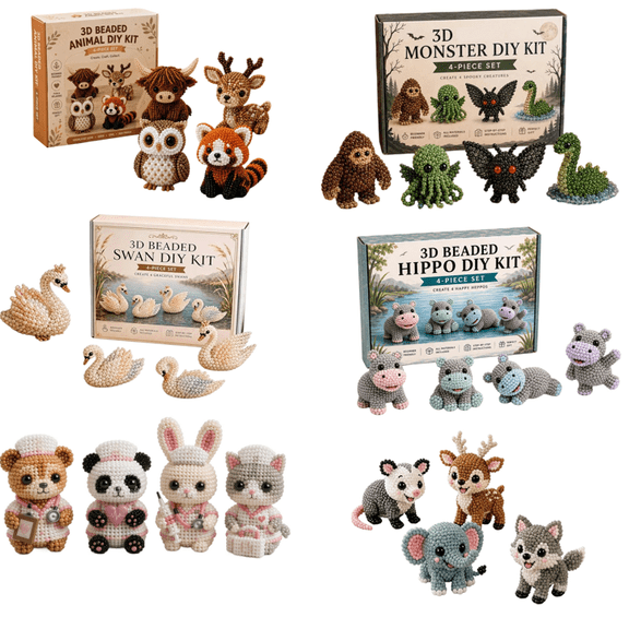 Household Animal Beading DIY Pack, 3D Figure Bead Craft Set, Easy Step Guide for Personal Handmade Art Design Work Monsters