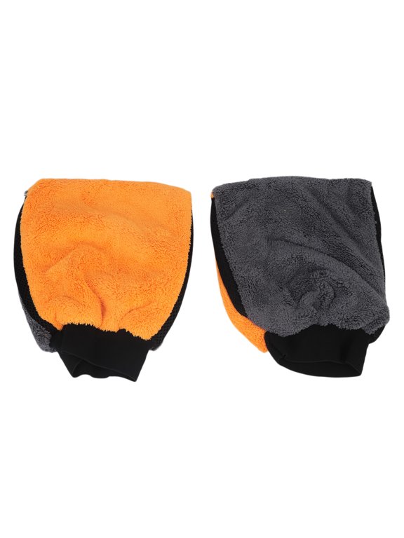 Household Backup Wash Mitt Pair, Coral Fleece Double-Sided Gloves with Elastic Cuffs for Garage Glass Wipe Jobs