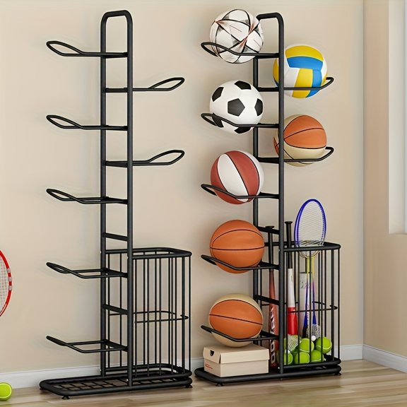 Household Basketball Storage Rack, Soccer Ball Display Stand, Multi-Layer Floor Storage Basket for Sports Balls and Badminton Rackets