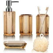 Household Bath Accessories Set,4-Pieces Acrylic Bathroom Decor Set,Washroom Accessories Gift Set,Toothbrush Holder,Toothbrush Cup,Soap/Lotion Dispenser,Soap Dish Champaign Gold