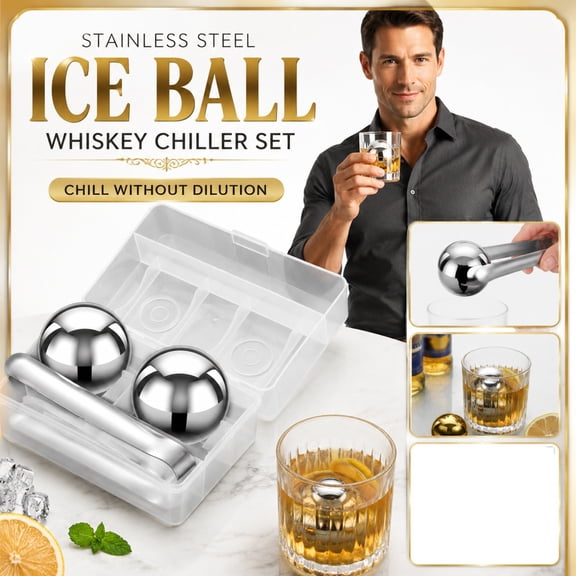 Household Beverage Chilling Set, Refreezable Reusable Ice, Stainless Steel Metal Ice Cubes, Clear Box for Gift and Storage, 2 Pack 55Mm 304 Stainless Steel Ice Balls + 1 Piece