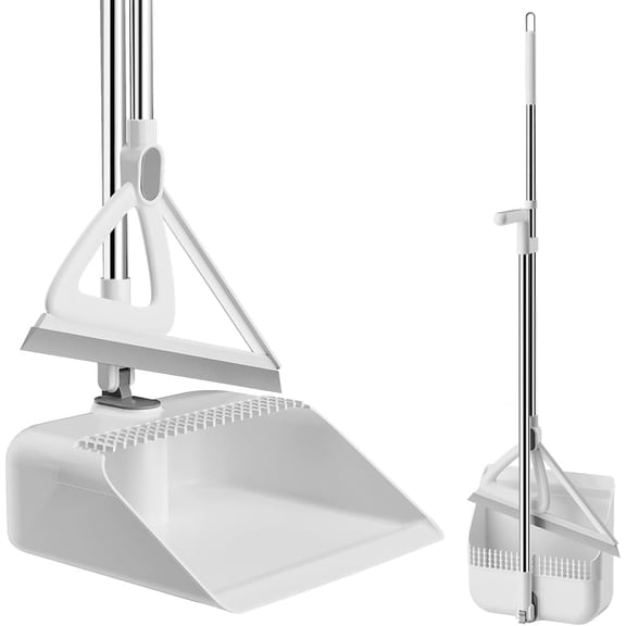 Household Broom with Dustpan, Magic Silicone Broom, Magic Broom with Extra-Long Adjustable Aluminum Handle for Floor, Glass, and Tile (White M1) (M1)