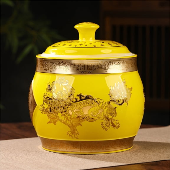 Household Ceramic Rice Storage Jar, Large Capacity Airtight Rice Container, Moisture Proof Insect-Proof Sealed Ceramic Canister for Home Kitchen Dry Grain Food Storage
