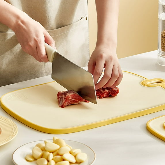Household Chopping Board, Plastic Cutting Board, Double-sided Kitchen Board, 1.5 Inch Thick, for Kids to Cut Fruits and Vegetables, Yellow, by FAJHHA