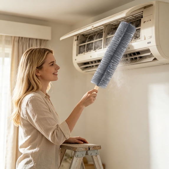 Household Cleaning Brush Long Flexible Dust Removal Brush with Wooden Handle Bendable Air Conditioner Vent Cleaning Brush Duster for Fan Window Blinds Refrigerator Gap Deep Clean