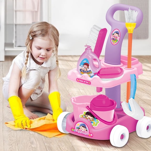 Kids Cleaning Cart Toy, Pretend Play Bathroom Organizer Set, Role-Playing Household Toy For Boys Girls, Family Interactive Game, Safe ABS Material, Educational Gift